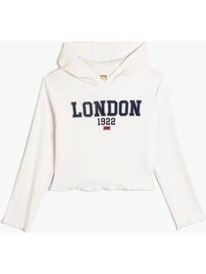 Kapşonlu Sweatshirt Şehir Baskılı Pamuklu