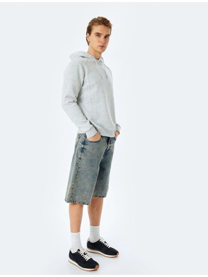 Reglan Kollu Pamuk Karışımlı Kapşonlu Şardonlu Dikiş Detaylı Basic Hoodie