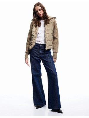 Koton Dik Yaka Uzun Kollu Cepli Fermuarlı Su Itici Anorak Şişme Crop Ceket