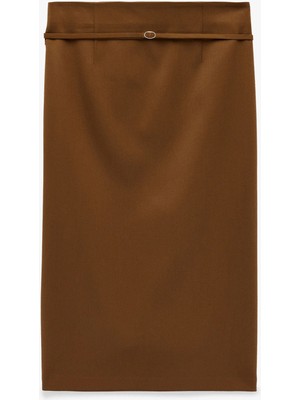 Koton Slim Fit Yırtmaçlı Kemer Detaylı Midi Kalem Etek
