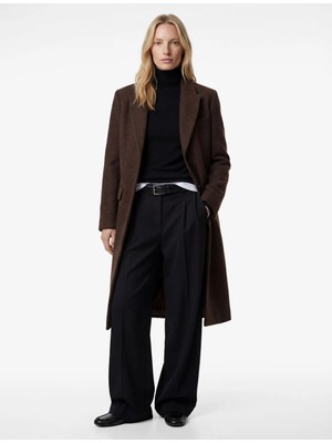 Koton Uzun Kollu Düğmeli Cepli Uzun Kaşe Kaban