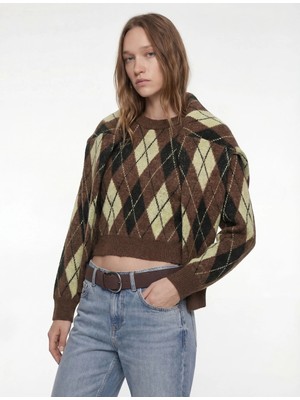 Koton Baklava Desenli Uzun Kollu Bisiklet Yaka Triko Kazak