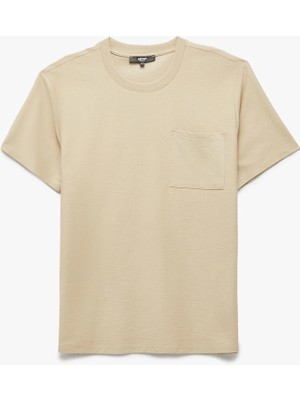 Regular Fit Kısa Kollu Pamuklu Cep Detaylı Bisiklet Yaka Basic Tişört