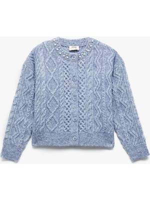 Koton Uzun Kollu Bisiklet Yaka Taş Detaylı Triko Hırka