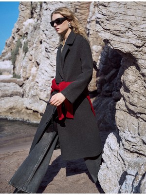 Koton x Şahika Ercümen - Oversize Kaban Kaşe Uzun Düğmeli Cepli Kruvaze