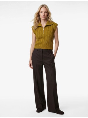 Koton Yarım Fermuarlı Devrik Yaka Saç Örgü Süveter