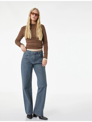 Koton Cepli Uzun Düz Paça Taşlı Jean Pantolon - Straight Fit 90's Jeans