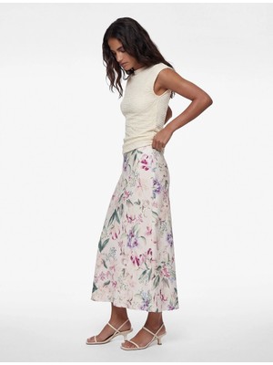 Koton Kloş Kesim Midi Çiçekli Saten Etek