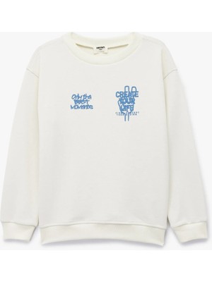 Koton Baskılı Uzun Kollu Bisiklet Yaka Oversize Sweatshirt
