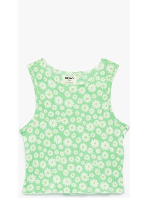 Koton Kolsuz Bisiklet Yaka Çiçekli Crop Bluz