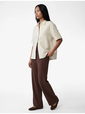 Koton Regular Fit Düğmeli Klasik Yaka Kısa Kollu Keten Karışımlı Gömlek