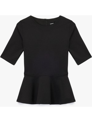 Slim Fit Kısa Kollu Bisiklet Yaka Peplum Bluz