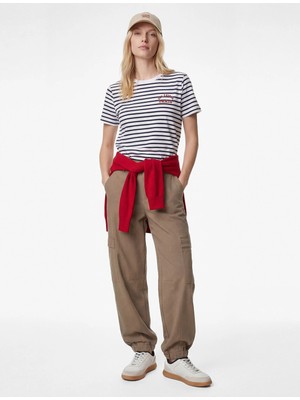 Koton Pamuklu Kısa Kollu Bisiklet Yaka Çizgili Tişört