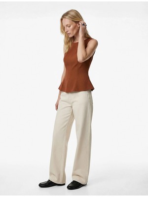 Koton Slim Fit Asimetrik Peplum Bisiklet Yaka Kolsuz Bluz