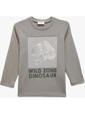Koton Pamuklu Uzun Kollu Bisiklet Yaka Dinozor Baskılı Tişört