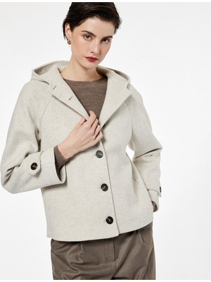 Koton Uzun Kollu Cepli Düğmeli Kapüşonlu Kısa Kaşe Kaban