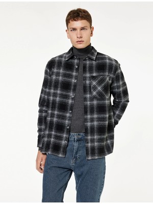 Koton 6WAM60070HW 9c9 Sıyah Ekose Erkek Akrılık Dokuma Uzun Kollu Gomlek