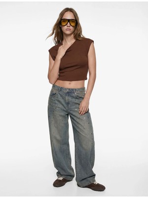 Koton Modal Karışımlı Slim Fit Bisiklet Yaka Kolsuz Crop Tişört