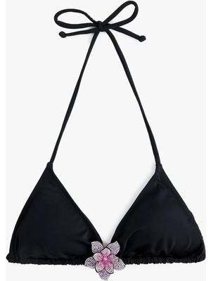 Koton Taşlı Çiçek Aksesuar Detaylı Üçgen Bikini Üstü