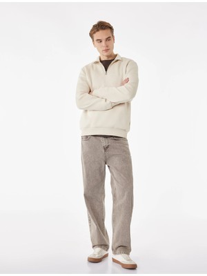 Koton Regular Fit Uzun Kollu Şardonlu Dik Yaka Basic Yarım Fermuarlı Sweatshirt