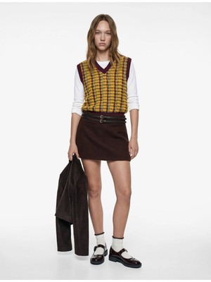 Koton Kemer Detaylı Slim Fit Viskon Karışımlı Mini Etek