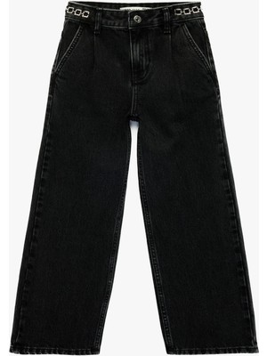 Koton Pamuklu Aksesuar Detaylı Cepli Geniş Paça Denim Pantolon - Wide Leg Jeans