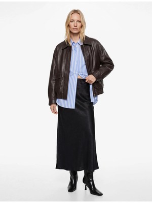 Koton Slim Fit Midi Boy Balık Kesim Dokulu Saten Etek