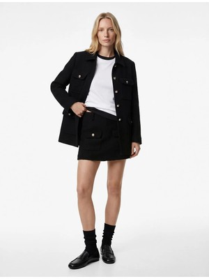 Koton Koyun Yünü Karışımlı Düğmeli Cepli A Kesim Mini Etek