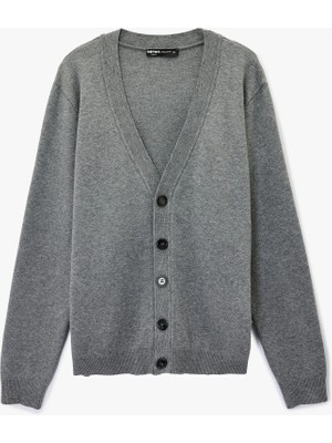 Koton Uzun Kollu Viskon Karışımlı Düğmeli V Yaka Triko Hırka