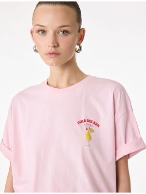 Koton Pamuklu Kısa Kollu Bisiklet Yaka Arkası Baskılı Tişört