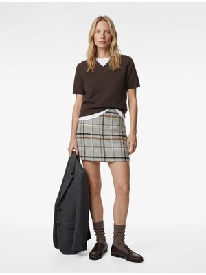 Koton Flanel Kumaş A Kesim Mini Kareli Kışlık Etek