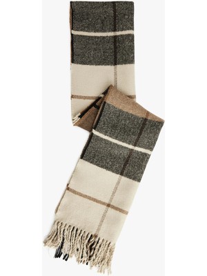 Koton Ekose Desenli Uzun Püsküllü Atkı