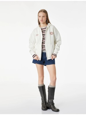Koton Kapüşonlu Uzun Kollu Arkası Baskılı Fermuarlı Oversize Sweatshirt