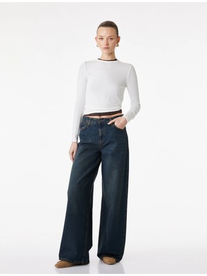 Koton Rahat Kalıp Düz Paça Düğmeli Cepli Denim Pantolon - Loose Straight Fit Jean