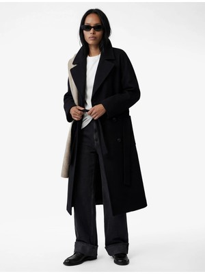 Koton Kemerli Kaşe Kaban Kruvaze Düğmeli Uzun Kollu Cepli