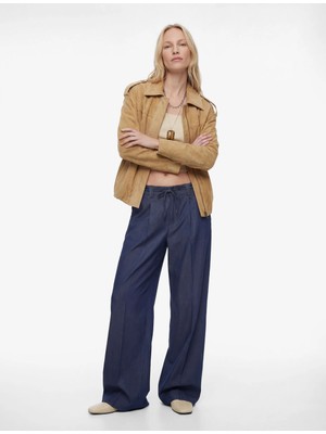 Koton Apolet Detaylı Cepli Fermuarlı Uzun Kollu Oversize Suni Süet Ceket