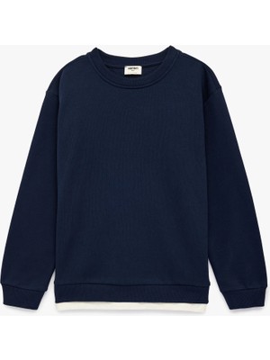 Lacivert Koton Uzun Kollu Basic Sweatshirt Erkek Çocuklar İçin Pamuklu Rahat Tasarım