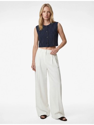 Koton Düğmeli Bisiklet Yaka Çizgili Crop Blazer Yelek