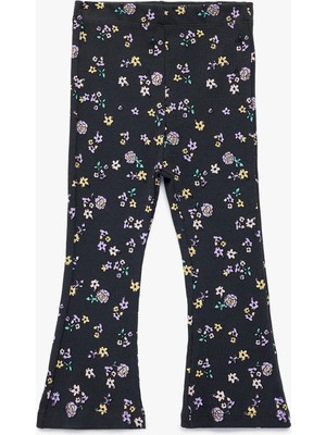 Koton Beli Lastikli Çiçekli Ispanyol Paça Pamuklu Tayt