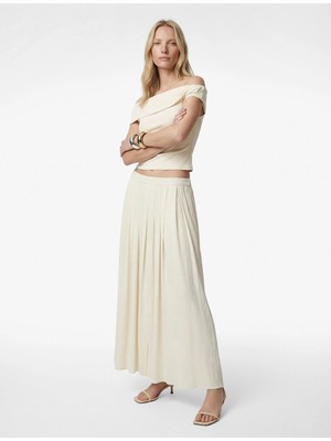 Koton Keten Karışımlı Pileli Uzun Kloş Etek