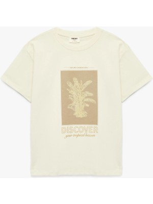 Koton Pamuklu Baskılı Kısa Kollu Bisiklet Yaka Tişört