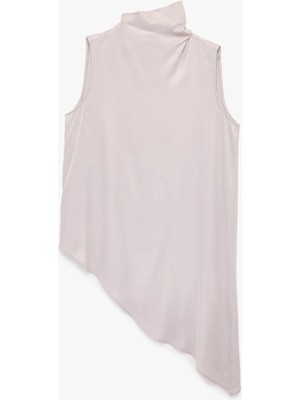 Koton Asimetrik Kesim Kolsuz Dik Yaka Uzun Saten Bluz