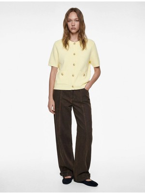 Koton Düğmeli Cepli Kısa Kollu Bisiklet Yaka Triko Hırka