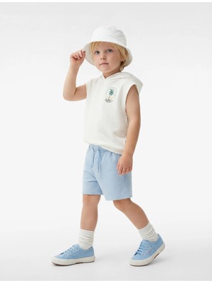 Koton Pamuklu Kolsuz Kapşonlu 2'li Baskılı Üst ve Şort Seti