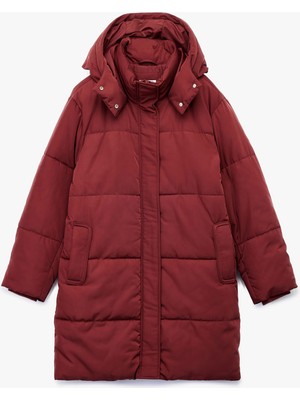 Koton Kapüşonlu Fermuarlı Cep Detaylı Oversize Kapitoneli Şişme Mont