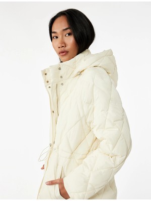 Koton Beli Bağcıklı Uzun Kollu Cepli Su Itici Kapüşonlu Kapitone Şişme Mont