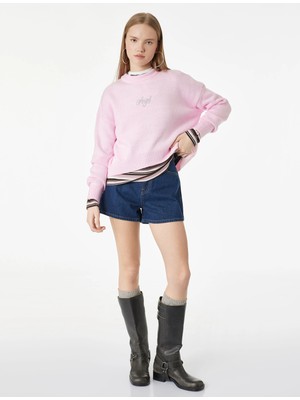 Koton Bisiklet Yaka Uzun Kollu Jakarlı Örgü Triko Kazak