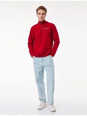 Koton Uzun Kollu Şardonlu Yarım Fermuarlı Yılbaşı Baskılı Sweatshirt