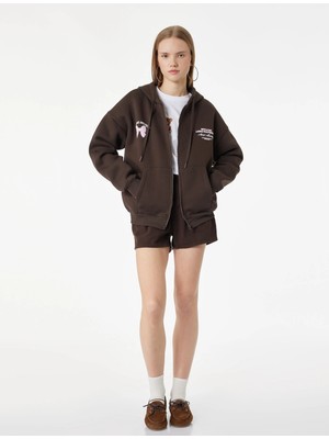 Koton Arkası Baskılı Kapüşonlu Fermuarlı Cepli Oversize Sweatshirt