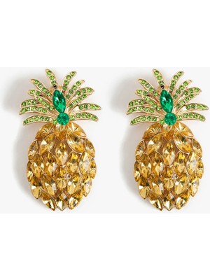 Koton Büyük Boy Taş Detaylı Çok Renkli Ananas Küpe
